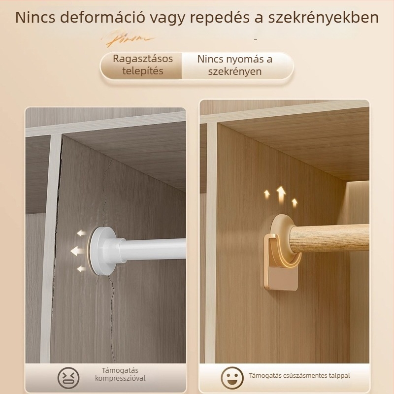 Fúrás nélküli ruhaszárító rúd kollégiumi gardróbba, függönyrúd, vékony rúd, állítható teleszkópos teherbíró tartó rúd ruhák felakasztásához