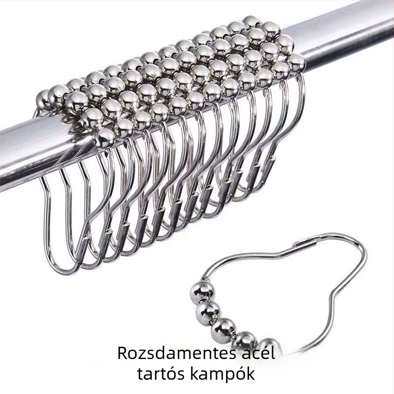 Rozsdamentes acélból készült tök alakú zuhanyfüggöny gyűrűk golyóvéggel, nagy méret, ágy- és ajtófüggönyökhöz