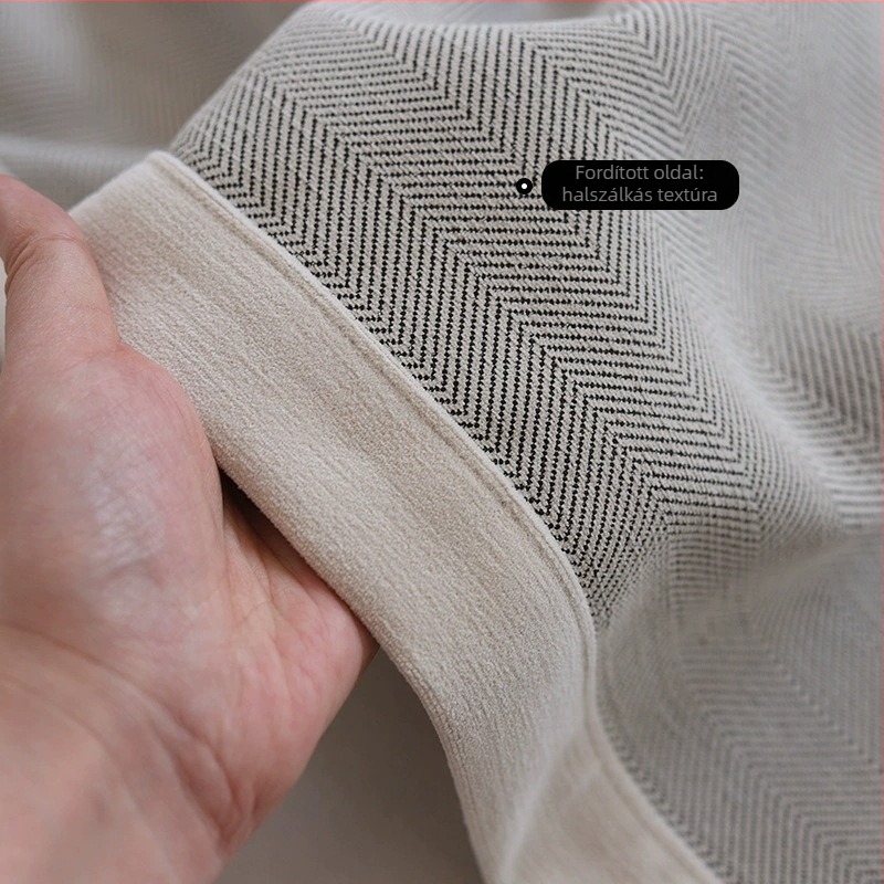 Kétoldalas chenille függöny herringbone mintával, sötétítő hatású, krémszínben, hálószoba és nappali számára, 2025-ös modell