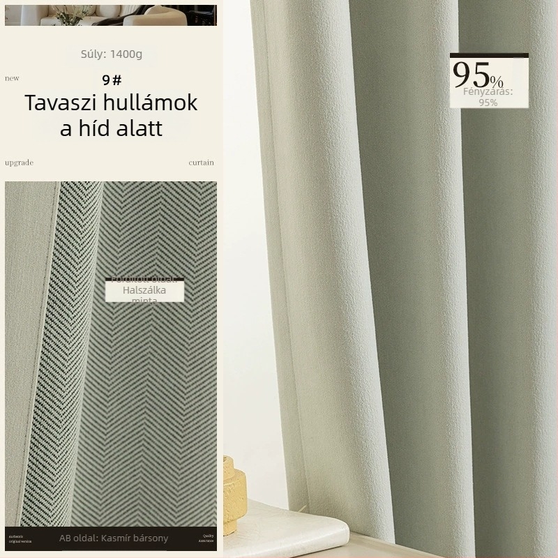 Kétoldalas chenille függöny herringbone mintával, sötétítő hatású, krémszínben, hálószoba és nappali számára, 2025-ös modell