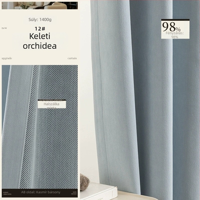 Kétoldalas chenille függöny herringbone mintával, sötétítő hatású, krémszínben, hálószoba és nappali számára, 2025-ös modell