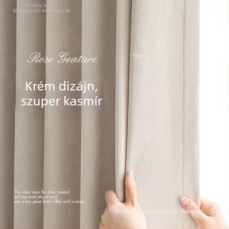 Kétoldalas blackout függönyanyag krém színű cashmere Chenille, napvédelmi, megvastagodott, nappalira készen