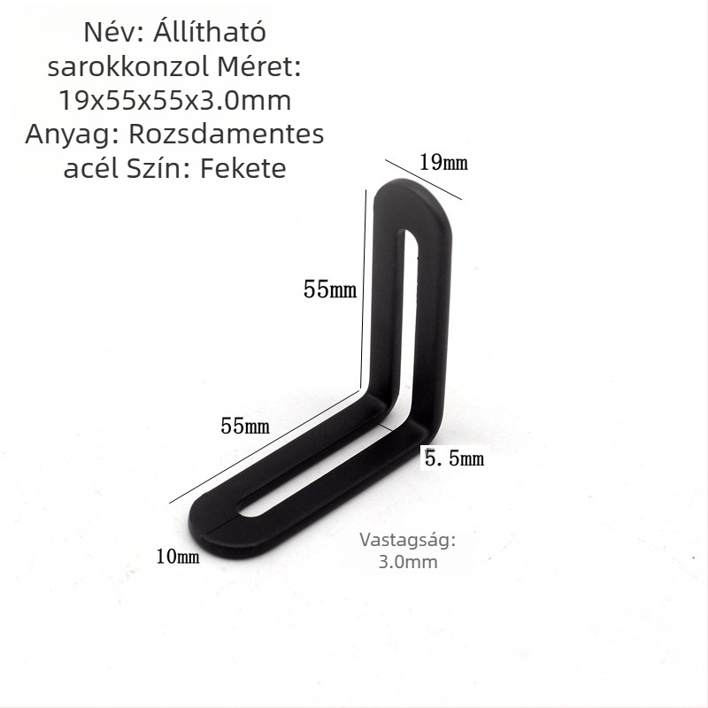 Rozsdamentes acélból készült állítható szögkonzol, egyenes elemmel, hosszú lyukú csatlakozóval és mozgatható szögkomponenssel