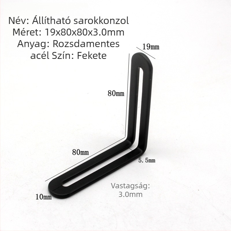 Rozsdamentes acélból készült állítható szögkonzol, egyenes elemmel, hosszú lyukú csatlakozóval és mozgatható szögkomponenssel
