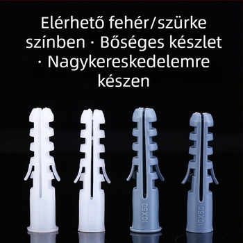 Fehér és szürke műanyag bővítőcső hal alakú gumidugóval, GB szabvány, erős expanziós dugó csavarral