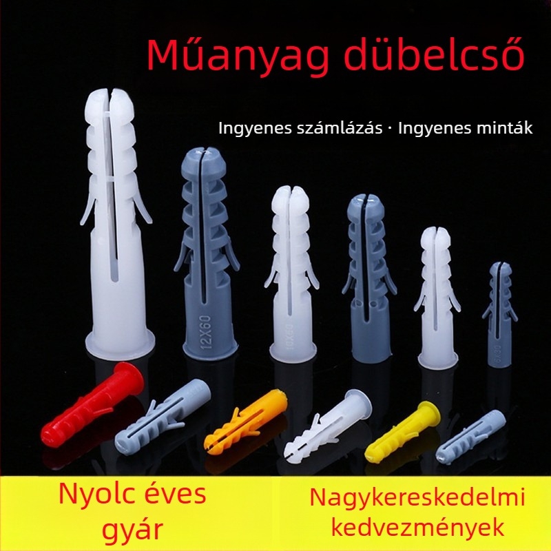 Fehér és szürke műanyag bővítőcső hal alakú gumidugóval, GB szabvány, erős expanziós dugó csavarral