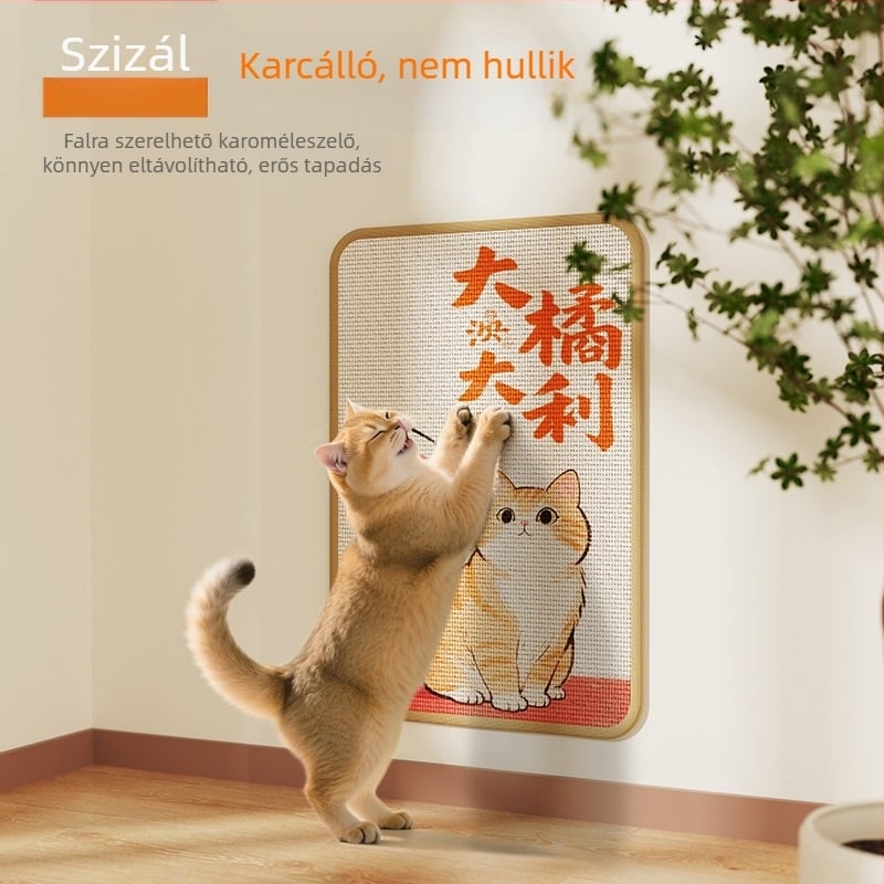 Macska karmoló tábla falra szerelhető szizálból, karcolásálló és nem hullik a szál, védi a kanapét, önálló szórakozásra való játék