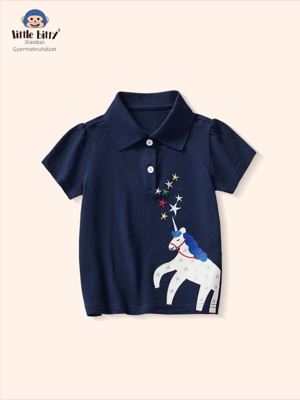Lányoknak készült rövid ujjú polo felső unikornis karikatúra, nyár 2025