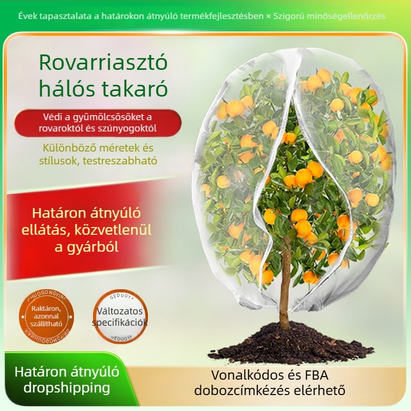Rovar- és madárvédő hálófedél gyümölcsfákhoz és növényekhez, cipzárral és húzózsinórral