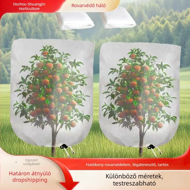 60-szemes vastagított rovarháló fedél gyümölcsös és üvegházhoz, cipzárral és húzózsinórral