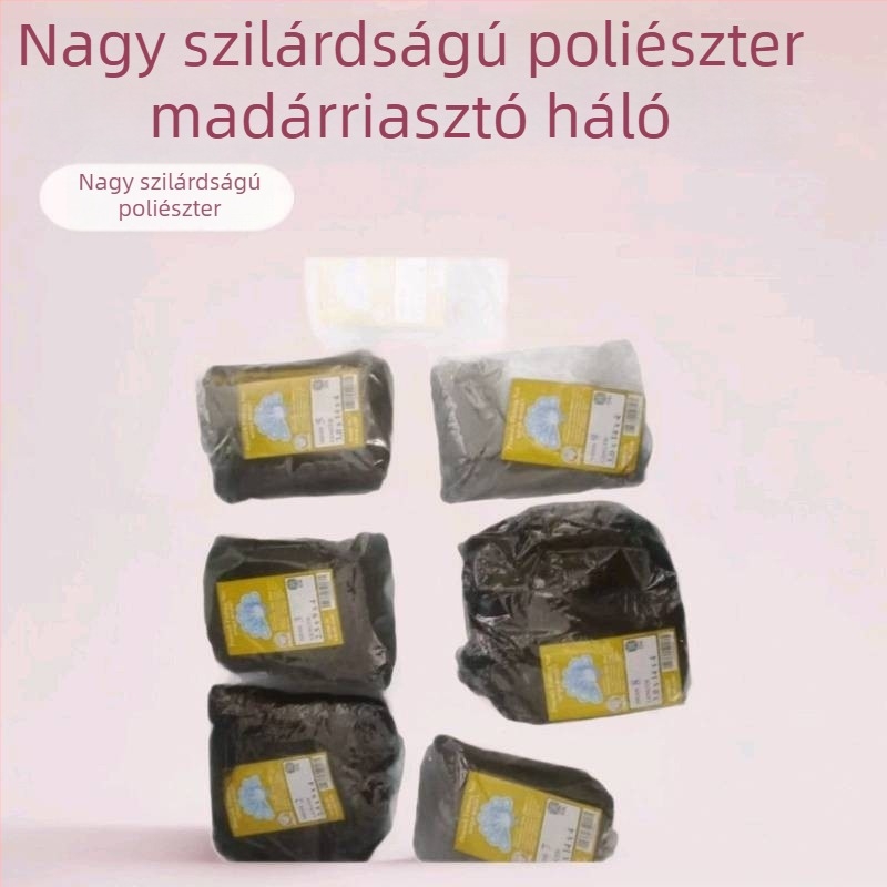 Magas szilárdságú poliészter madárháló mezőgazdasági felhasználásra, 1×1 szem, fekete, méretek 2.5×4×9