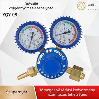 Oxigénnyomásmérő ütközésálló YQY-08-cal és nyomáscsökkentő YQY-07-tel, rézből készült ház, robbanásbiztos oxigénpalack-nyomásmérő
