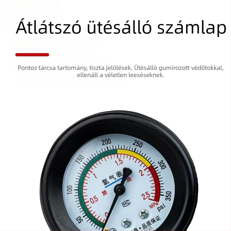 Oxigénnyomásmérő ütközésálló YQY-08-cal és nyomáscsökkentő YQY-07-tel, rézből készült ház, robbanásbiztos oxigénpalack-nyomásmérő