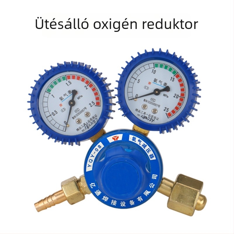 Oxigénnyomásmérő ütközésálló YQY-08-cal és nyomáscsökkentő YQY-07-tel, rézből készült ház, robbanásbiztos oxigénpalack-nyomásmérő
