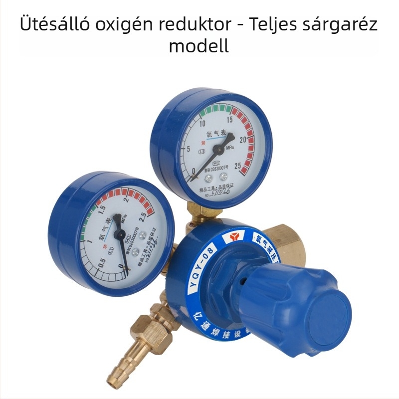 Oxigénnyomásmérő ütközésálló YQY-08-cal és nyomáscsökkentő YQY-07-tel, rézből készült ház, robbanásbiztos oxigénpalack-nyomásmérő