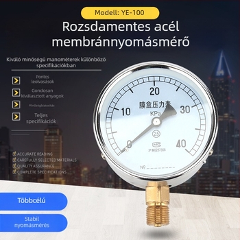 YE-100 bélás nyomásmérő, mikropresions nyomásmérő és vákuum nyomásmérő, több méretben, kPa-ban