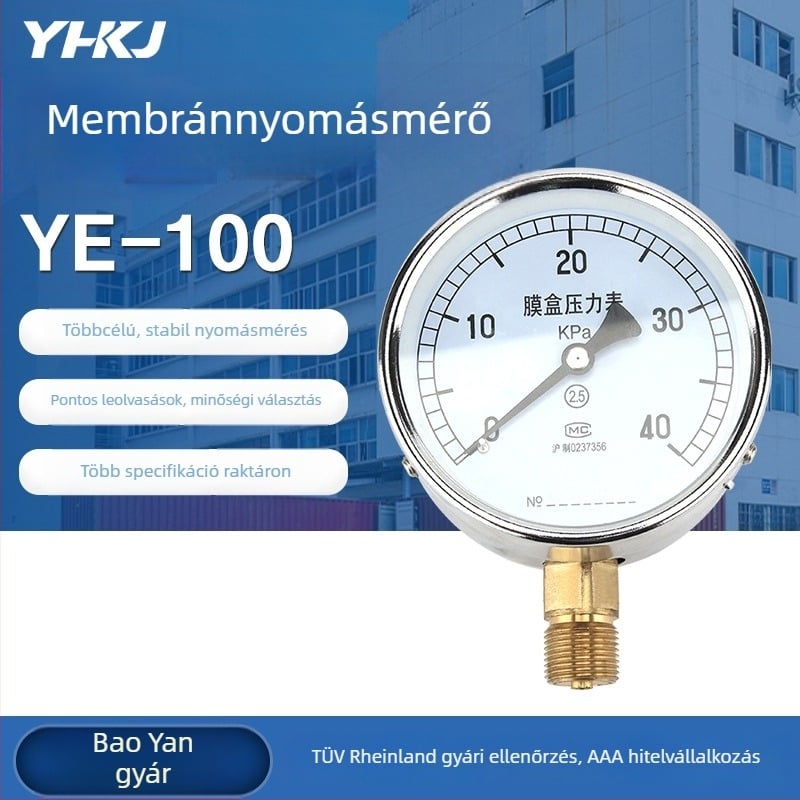 YE-100 bélás nyomásmérő, mikropresions nyomásmérő és vákuum nyomásmérő, több méretben, kPa-ban