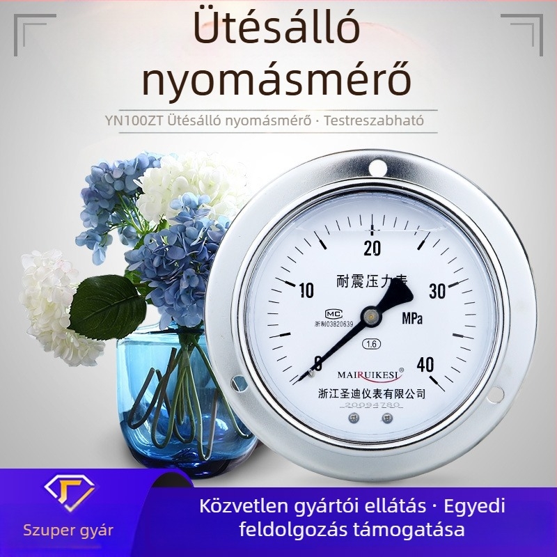 M20×1.5 menetű axiális ütésálló nyomásmérő, YN100ZT, rozsdamentes acél