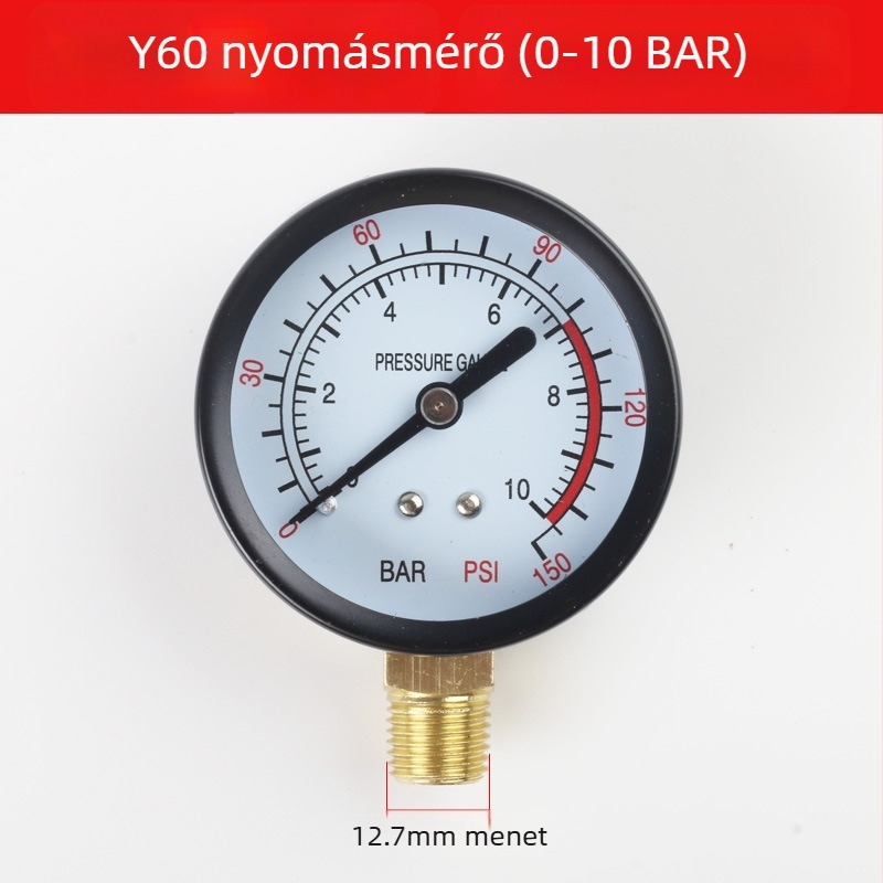 Y40 légkompresszor nyomásmérő, radiális réz menettel, függőleges fej, 0–1.6 MPa (230 psi)