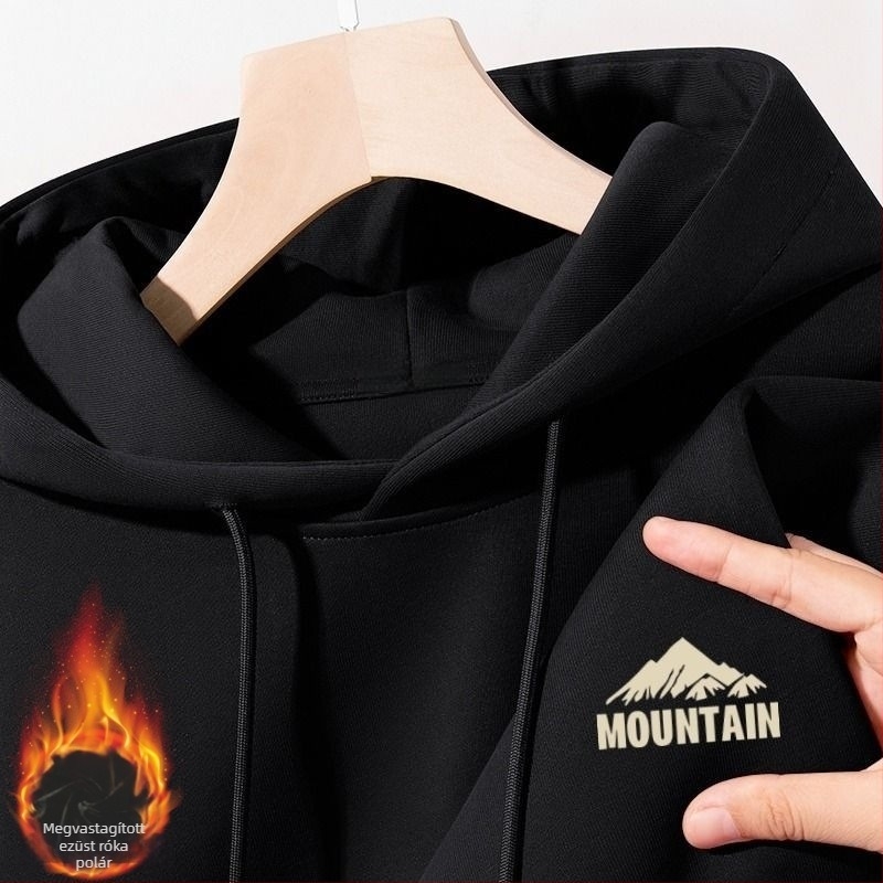 Őszi-téli fleece kapucnis pulóver, sokoldalú, vastag pamutból, laza szabású férfiaknak