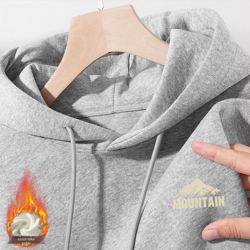 Őszi-téli fleece kapucnis pulóver, sokoldalú, vastag pamutból, laza szabású férfiaknak