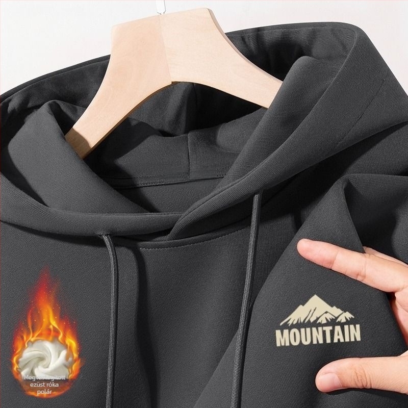 Őszi-téli fleece kapucnis pulóver, sokoldalú, vastag pamutból, laza szabású férfiaknak