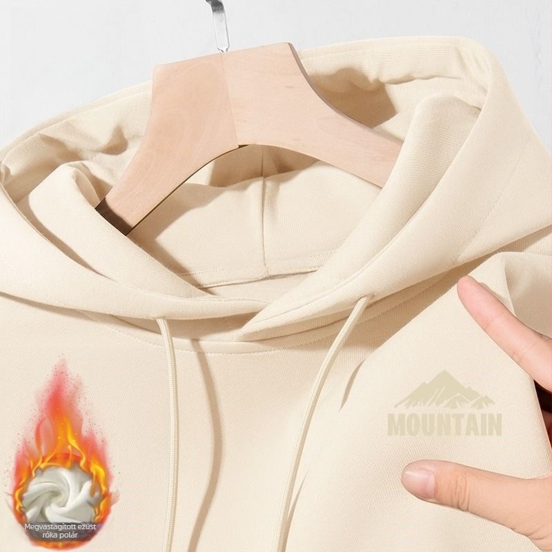 Őszi-téli fleece kapucnis pulóver, sokoldalú, vastag pamutból, laza szabású férfiaknak