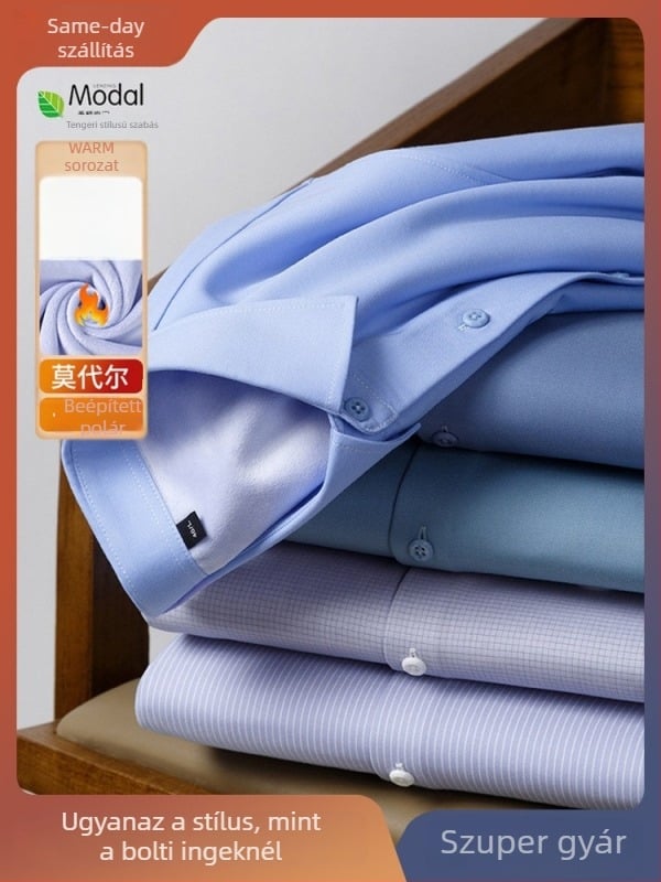Modal anyagú ing fleece béléssel, vasalástmentes, téli meleg, üzleti-kényelmes