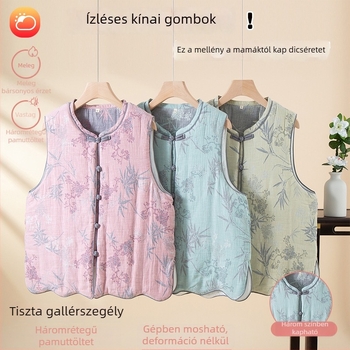 Cottononi női kínai stílusú vastag, háromrétegű steppelt mellény, ősz-tél, külső viseletre is