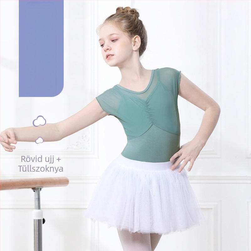 Gyermekek nyári rövid ujjú táncruha balett tutu szoknyával