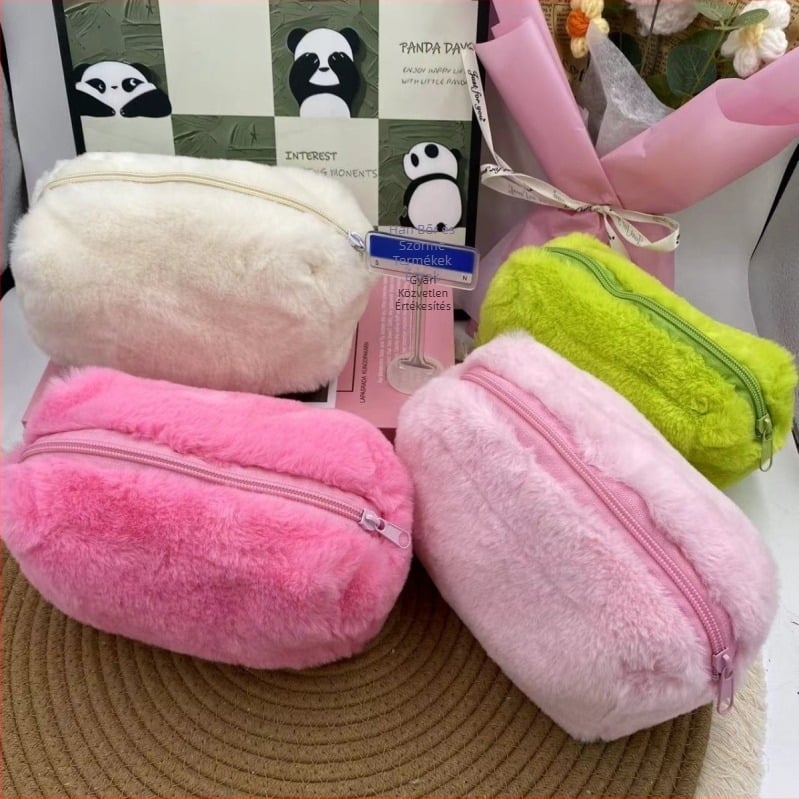 Macaron színű plüss tolltartó kézi fogantyúval, hordozható, puha