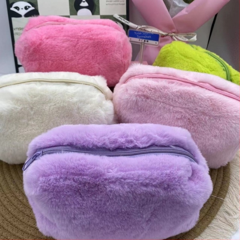 Macaron színű plüss tolltartó kézi fogantyúval, hordozható, puha