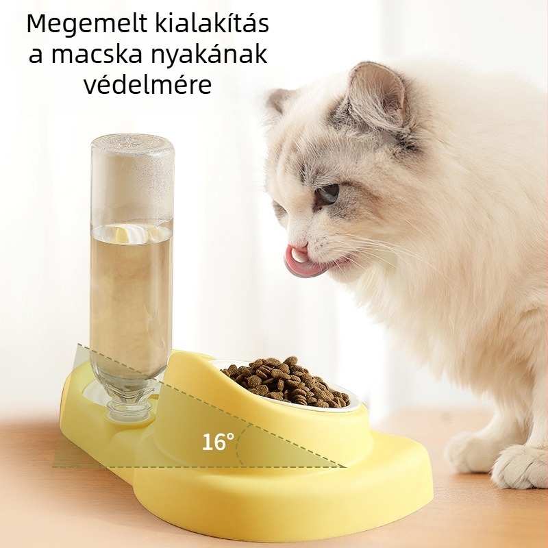Két tál kerámia kisállatoknak, integrált víz- és ételtál, dőlésbiztos dizájn macskáknak és kutyáknak