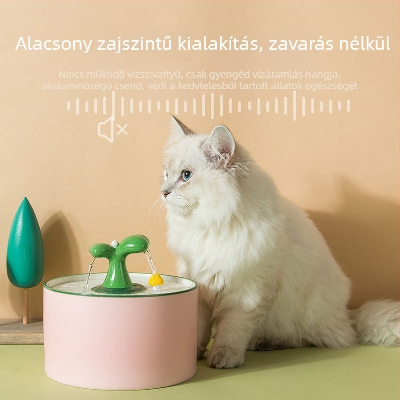 Fa alakú kerámia elektromos ivóvízforrás macskáknak és kutyáknak, automatikus víz-keringés