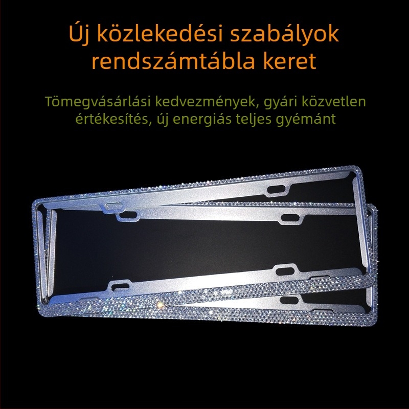 Alumínium-ötvözetből készült teljes gyémántos rendszámkeret, új energia járművekhez, zöld rendszámtábla dizájn elektromos sedanhoz