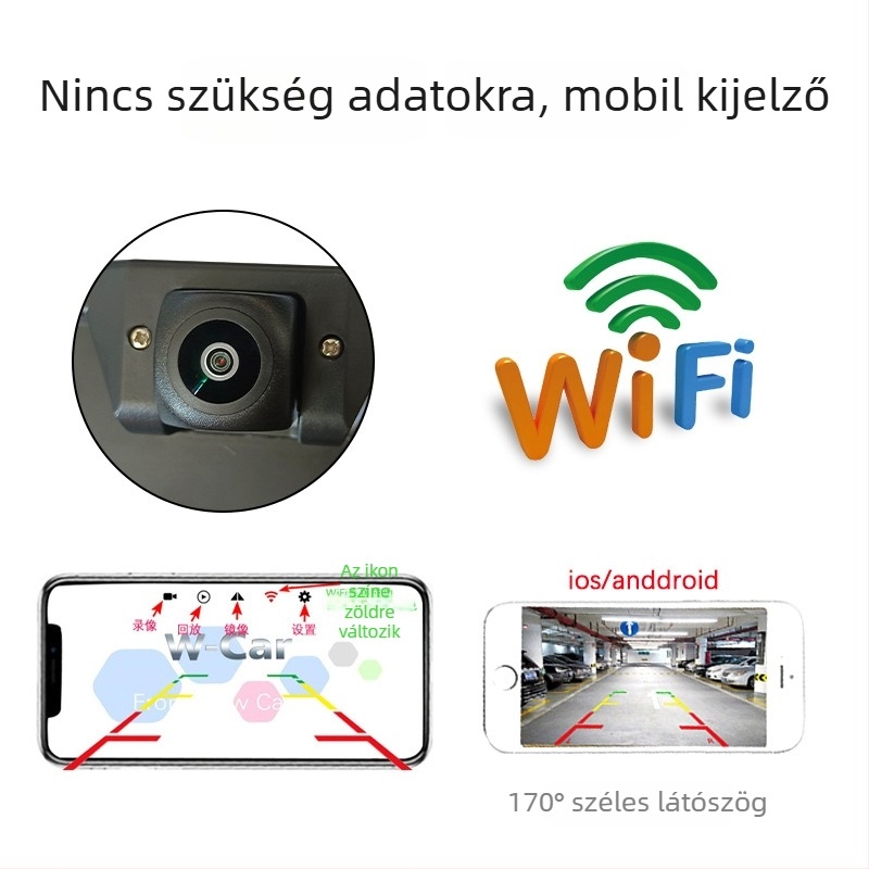Vezeték nélküli Wi‑Fi hátsó kamera európai rendszámtábla kerethez, HD éjszakai látás csillagfényes világítással