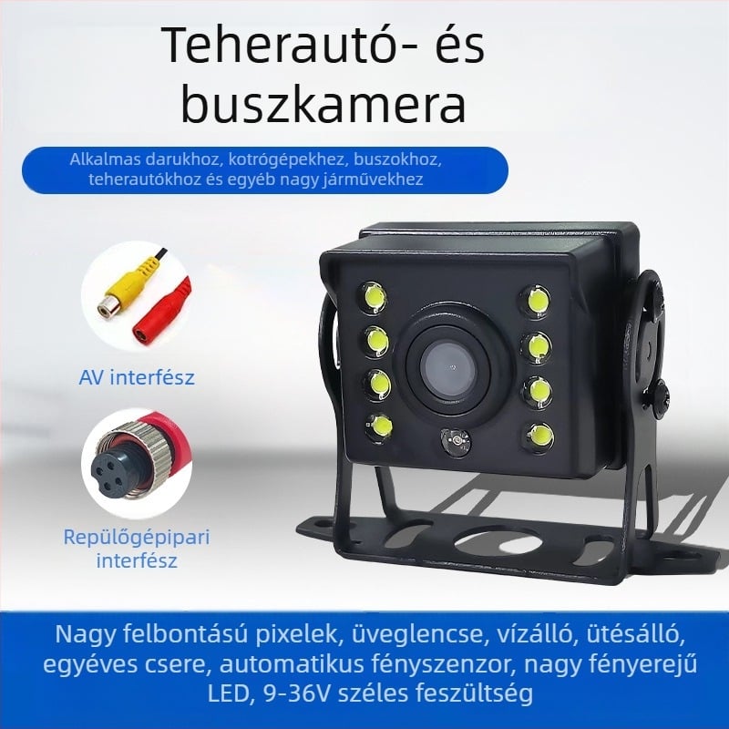 HD tolató kamera 24V-os buszok és teherautók számára, 180°-ban állítható, felbontás 1024x768