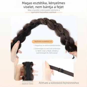 Mágneses halcsont fonat hajpánt integrált parókával, hosszú fonott hajkiegészítő, influencer-stílusú copf, magas koronás fejfedő