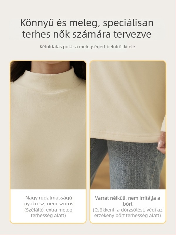 Őszi-téli kismama felső, laza szabás, hosszú ujjú, félmagas gallér, fleece béléssel