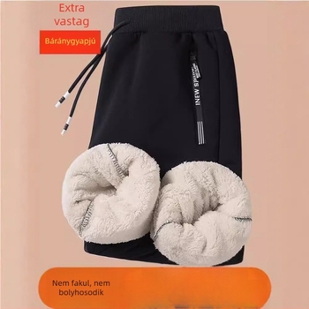 Fleece-béléses, vastag, lazán szabott férfi sportnadrág, plusz méret, őszi–téli, hosszú