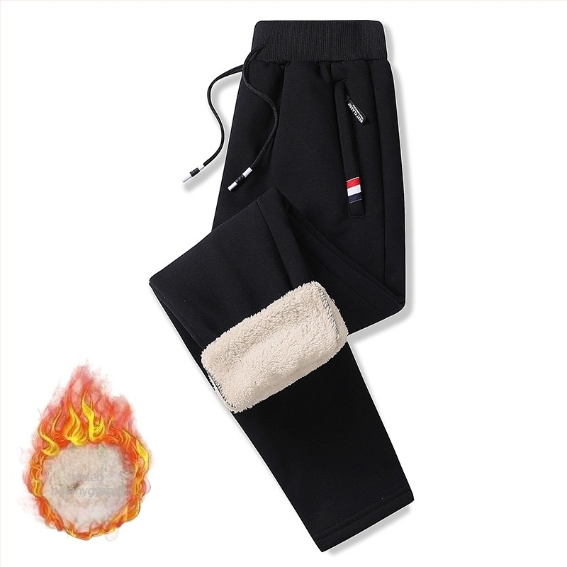 Fleece-béléses, vastag, lazán szabott férfi sportnadrág, plusz méret, őszi–téli, hosszú