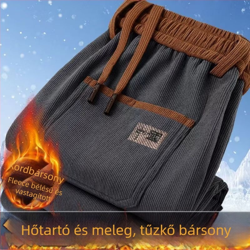 Őszi építőipari munkás nadrág férfiaknak, foltálló, fleece bélés, lazán szabott