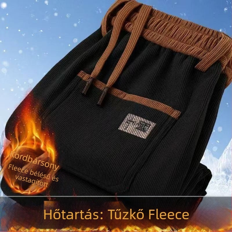 Őszi építőipari munkás nadrág férfiaknak, foltálló, fleece bélés, lazán szabott