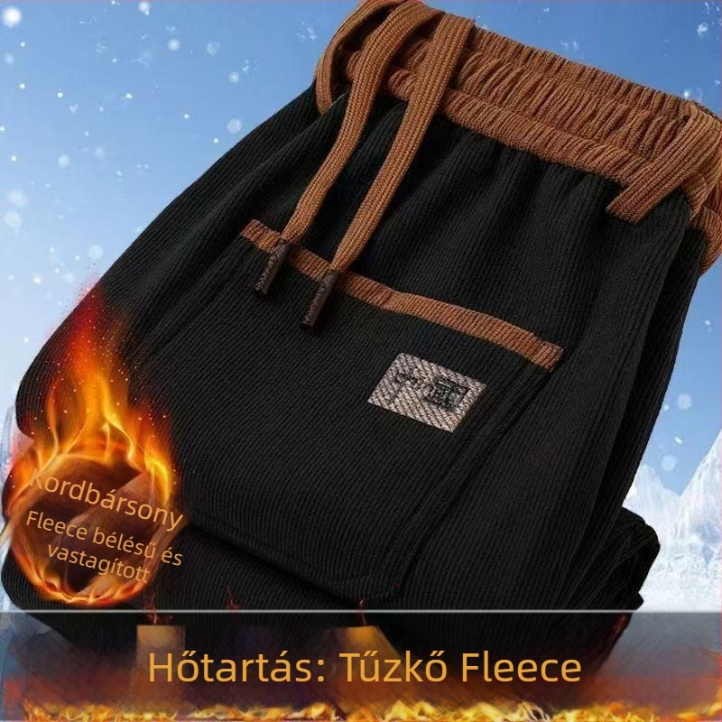 Őszi építőipari munkás nadrág férfiaknak, foltálló, fleece bélés, lazán szabott