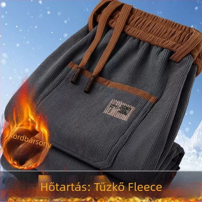 Őszi építőipari munkás nadrág férfiaknak, foltálló, fleece bélés, lazán szabott