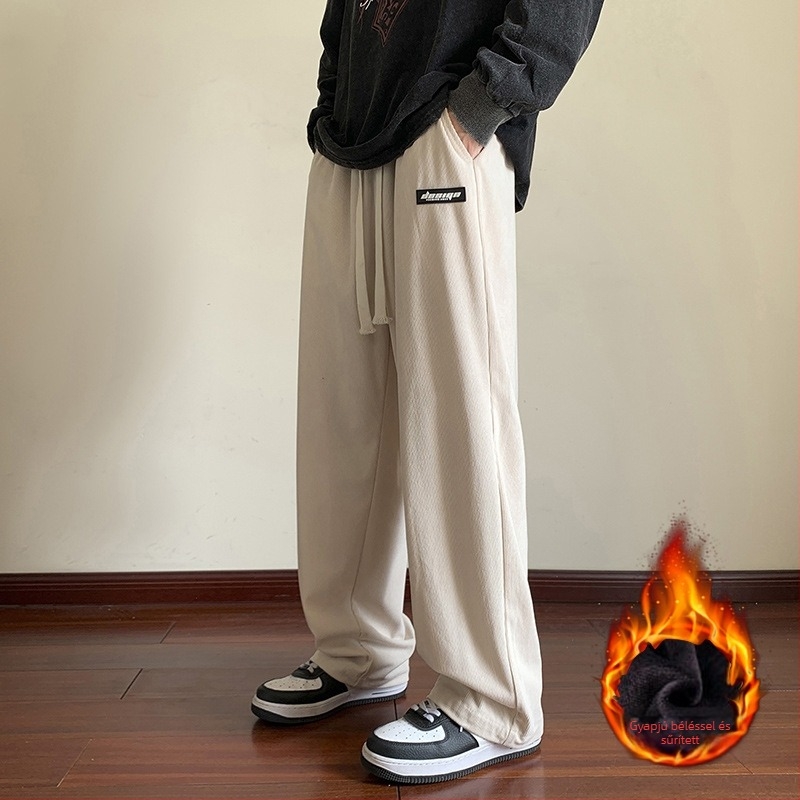 Corduroy férfi széles szárú fleece-béléssel sportos nadrág – mindennapi viselet