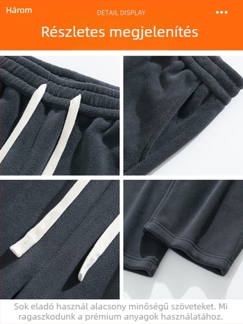 Egységes színű férfi fleece-sel bélelt téli, egyenes szabású nadrág, kényelmes szabadidős viselet