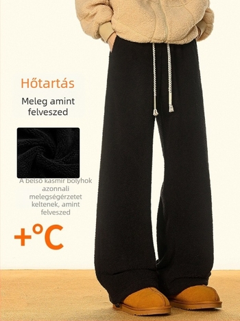 Férfiaknak Sherpa béléses nadrág, meleg, lazán szabott egyenes szárú, mindennapi casual nadrág, őszi-téli 2025.
