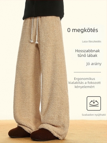 Férfiaknak Sherpa béléses nadrág, meleg, lazán szabott egyenes szárú, mindennapi casual nadrág, őszi-téli 2025.
