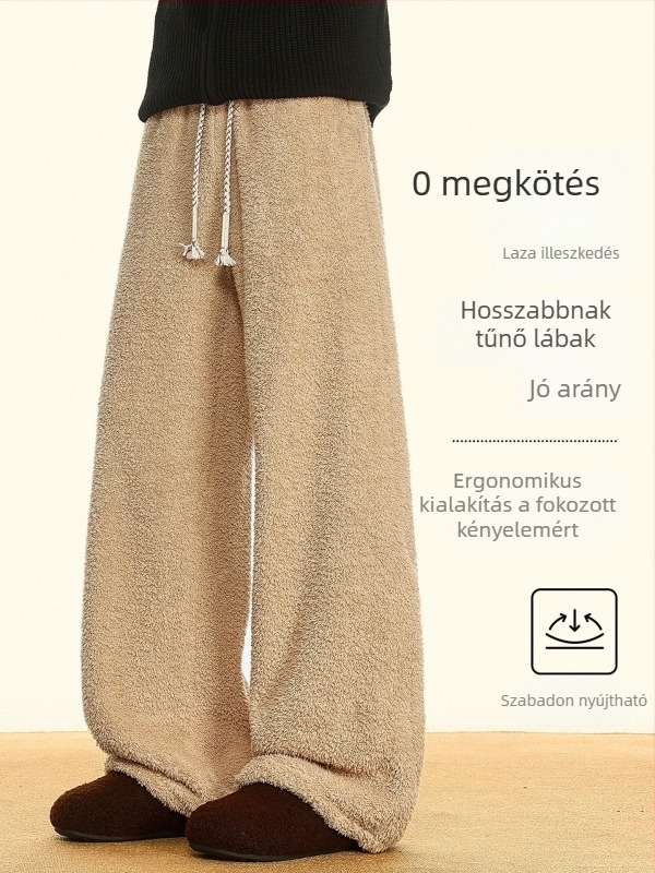 Férfiaknak Sherpa béléses nadrág, meleg, lazán szabott egyenes szárú, mindennapi casual nadrág, őszi-téli 2025.